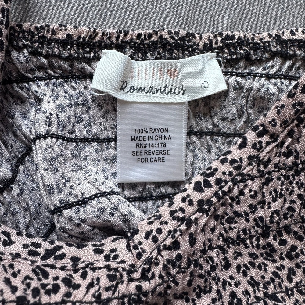 Urban Romantics Leopard Print Smocked Tank Top Womens Sz L Black Boho‎ - Picture 5 of 7